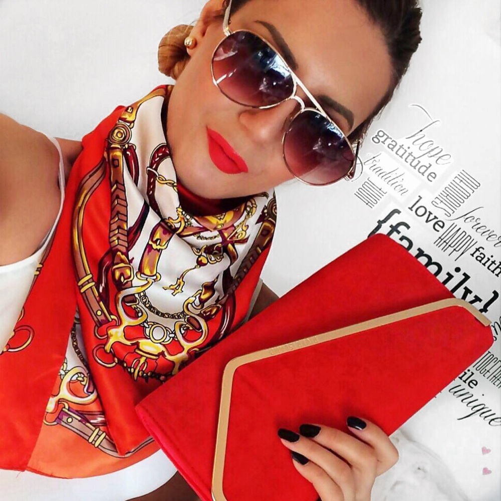 Vibrant Orange and Gold Silk Scarf